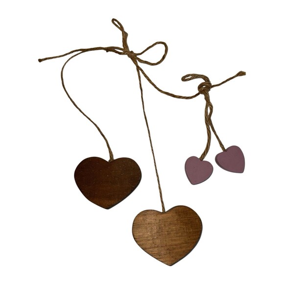 Vintage Wooden Heart Hanging Decor Set Country Grandmacore Primitive Wall Art - Picture 9 of 13